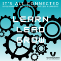 a collection of connecting gears with learn lead grow text