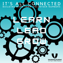 a collection of connecting gears with learn lead grow text