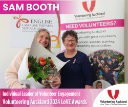 Sam Booth with Volunteering Auckland GM Cheryll Martin