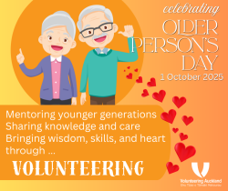 Graphic with older couple and text celebrating Older Persons Day 1 October 2025
