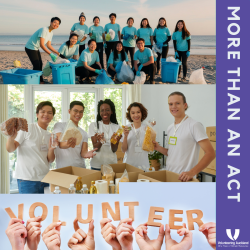 Groups of people volunteering at the beach and at a soup kitchen