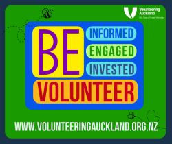 Text image saying Be informed, engaged, invested. Volunteer