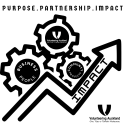 three cogs representing volunteering auckland community and business connection