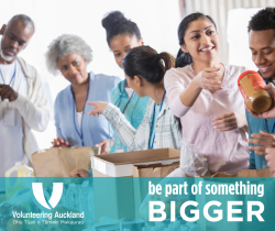 A group of diverse people volunteering at a food bank